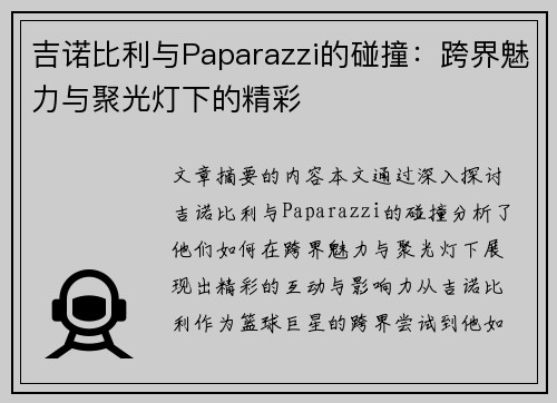 吉诺比利与Paparazzi的碰撞：跨界魅力与聚光灯下的精彩